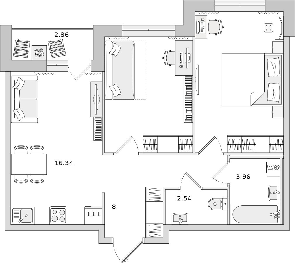 2-комнатная квартира 57.91 м², 14/19 эт., ЖК «Город Первых»